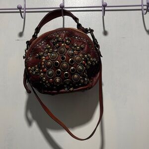 CAMPOMAGGI mini jewel stud circle leather bag